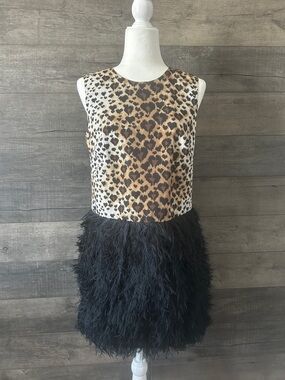 Red Valentino Leopard Print Faux Feather Shift Dress